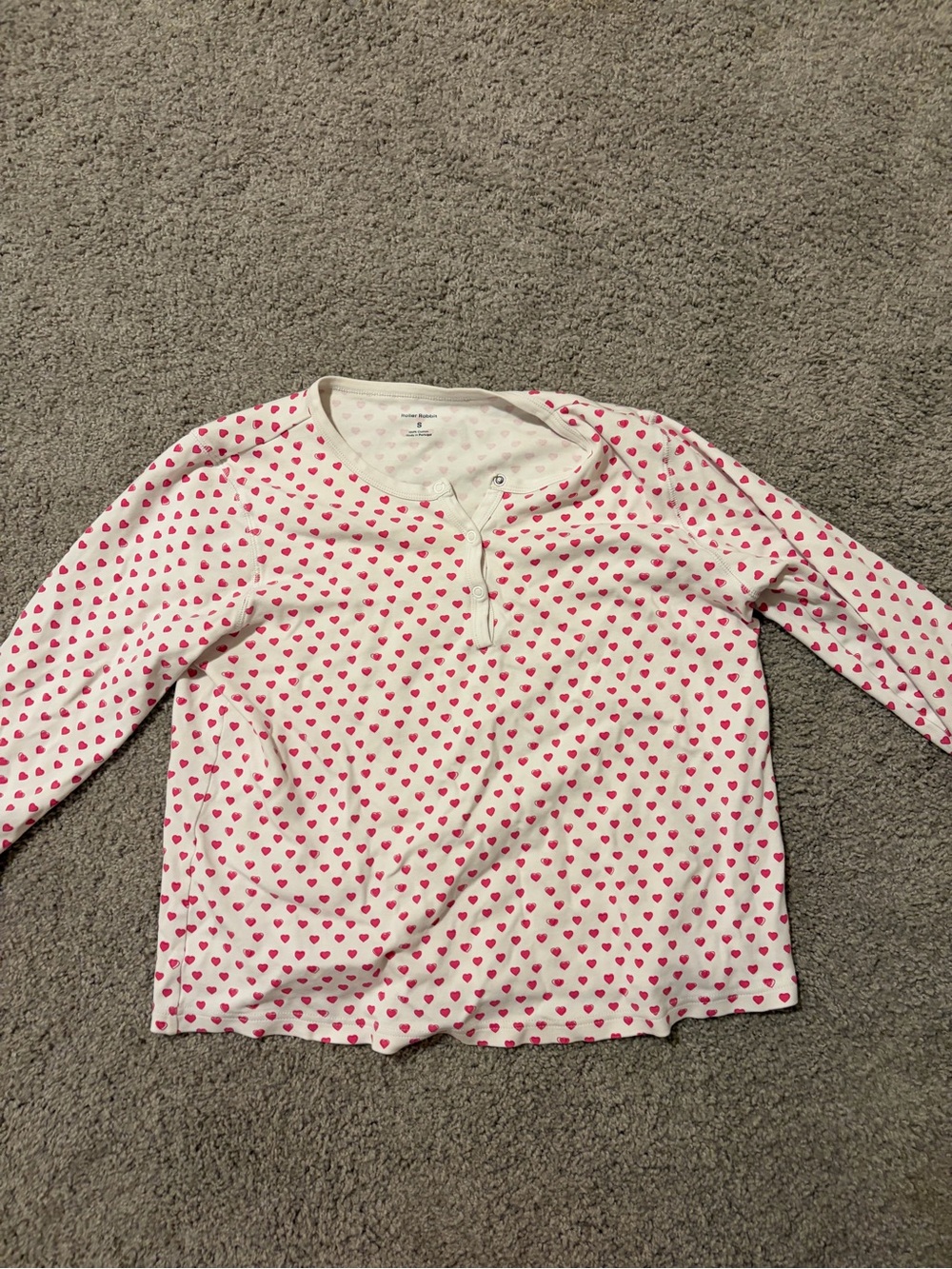 Roller Rabbit White Long-Sleeve Pajama Top with Pink Hearts
